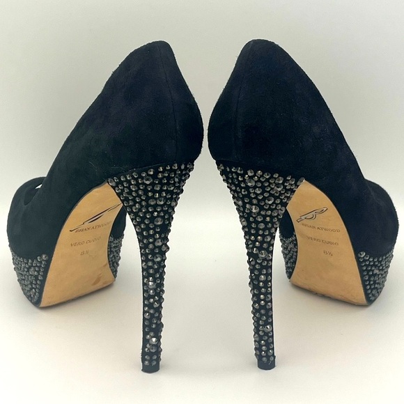 Brian Atwood - Black Suede Bea Crystal Studded Platform Pumps - Size 8.5 - Picture 2 of 9